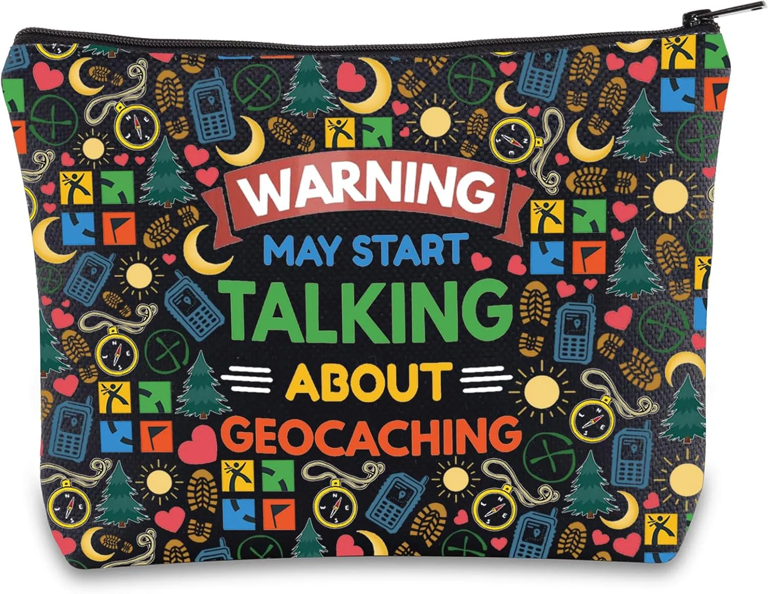BWWKTOP Geocaching Cosmetic Makeup Bag Geocacher Gifts Warning May Start Talking About Geocaching Zipper Travel Bag (Talking About Geocaching)