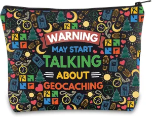 BWWKTOP Geocaching Cosmetic Makeup Bag Geocacher Gifts Warning May Start Talking About Geocaching Zipper Travel Bag (Talking About Geocaching)