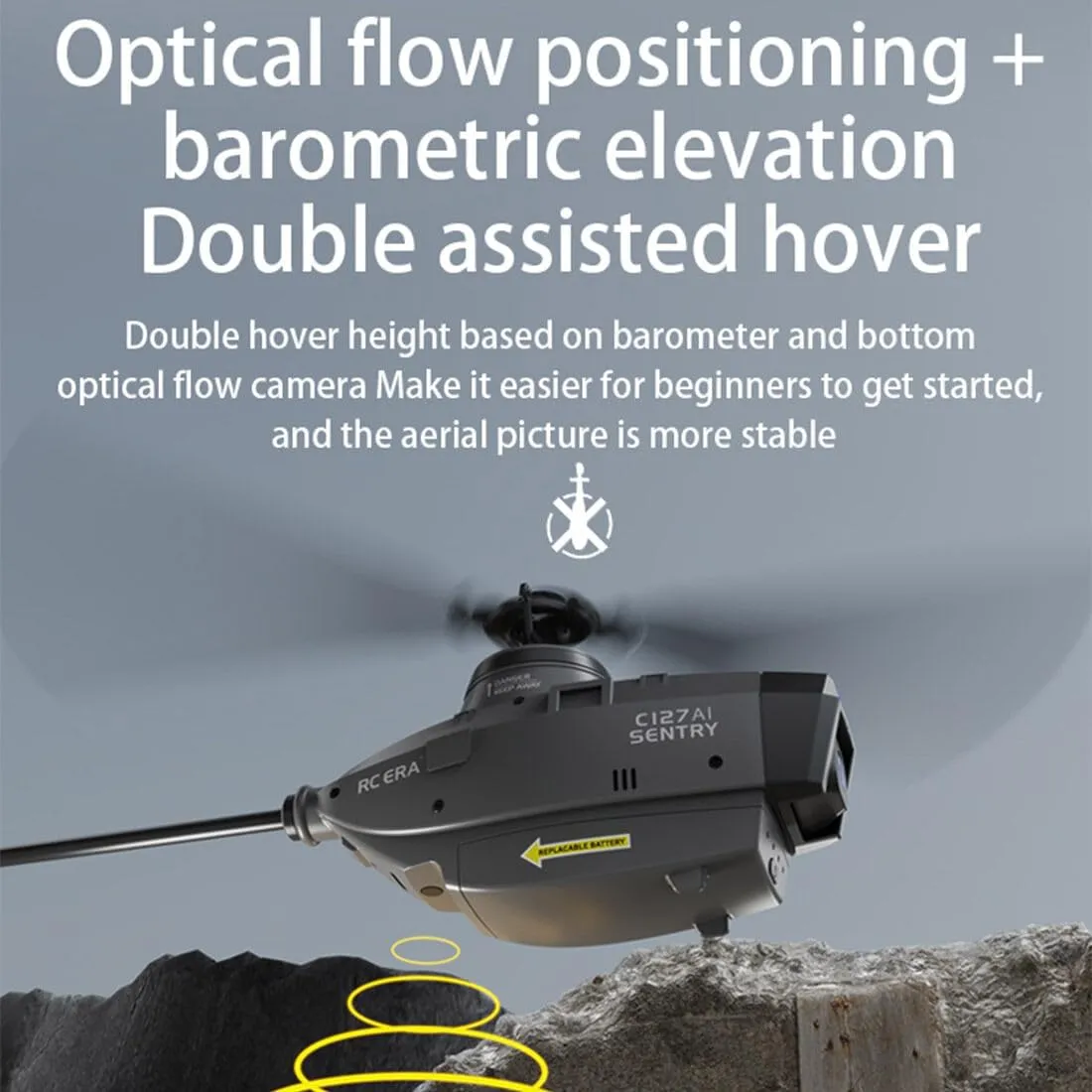 C127AI RC Helicopter Model with 1080P Camera, 2.4G RC 4CH Scout Drone Single-Rotor Brushless Remote Control Military Aircraft for Boys Adults, Optical Flow Positioning - RTF