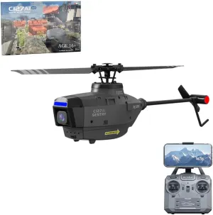 C127AI Scout RC Helicopter with 1080P Camera, 2.4G 4CH Remote Control Military Helicopter with 6-Axis Gyro One Key Take Off/Landing Optical Flow Positioning RC Aircraft for Adults (1 Battery)