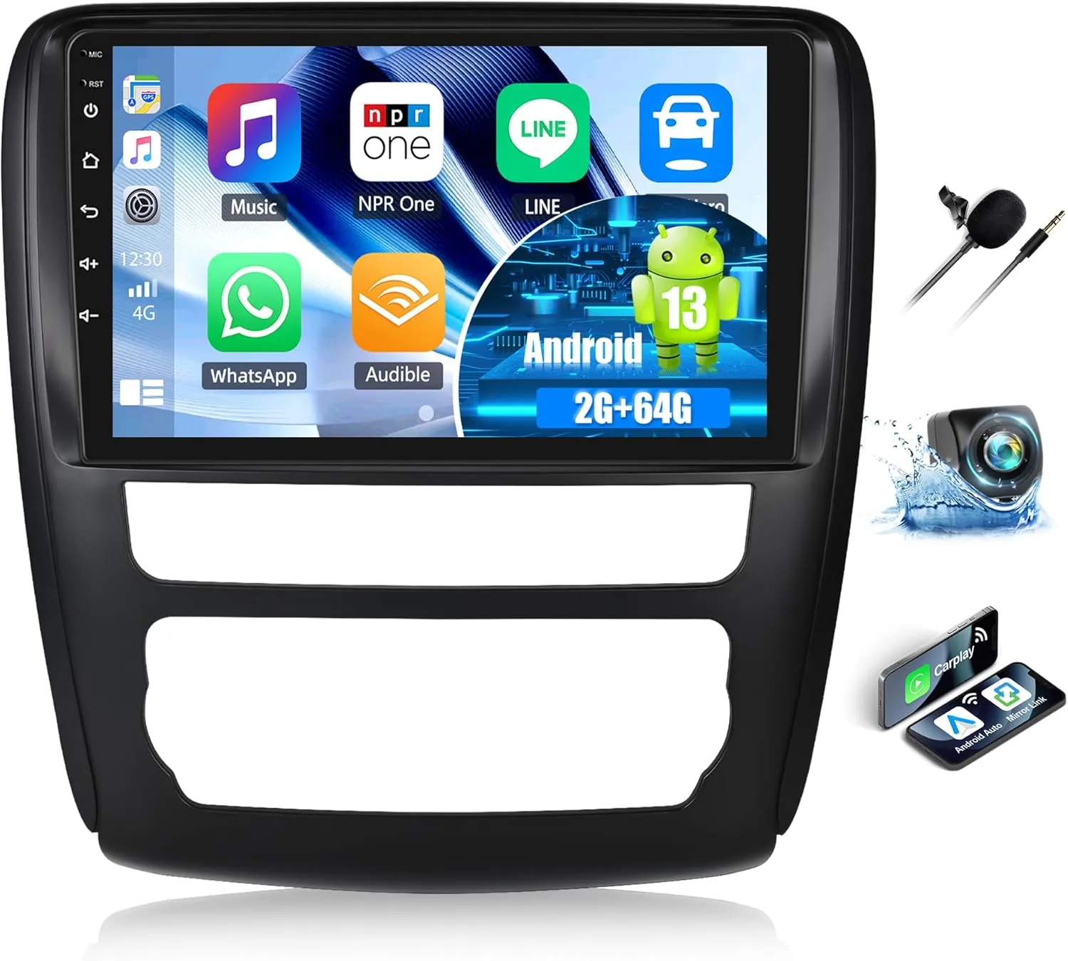 CAMECHO 2G 64G Android 13 Car Stereo for Chevrolet Traverse LT/Buick Enclave 2013-2017 9" Touch Screen with Wireless CarPlay Android Auto Mirror Link Bluetooth FM GPS Navigation WiFi SWC Backup Camera