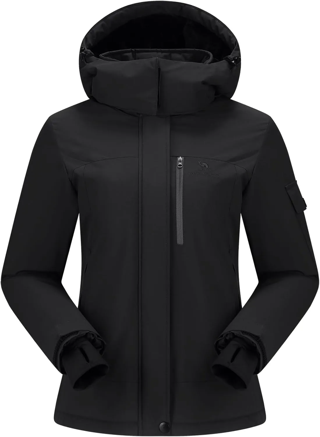 CAMEL CROWN Women's Ski Jacket Waterproof Warm Coat Winter Fleece Snow Coat Hooded Snowboarding Jacket