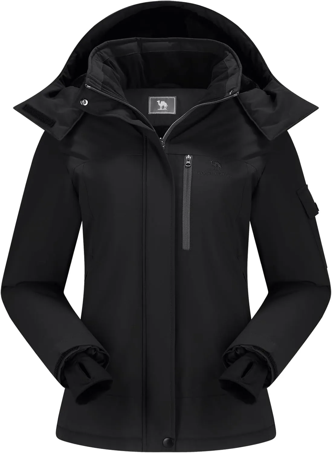 CAMEL CROWN Women's Ski Jacket Waterproof Warm Coat Winter Fleece Snow Coat Hooded Snowboarding Jacket