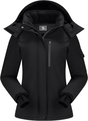 CAMEL CROWN Women's Ski Jacket Waterproof Warm Coat Winter Fleece Snow Coat Hooded Snowboarding Jacket