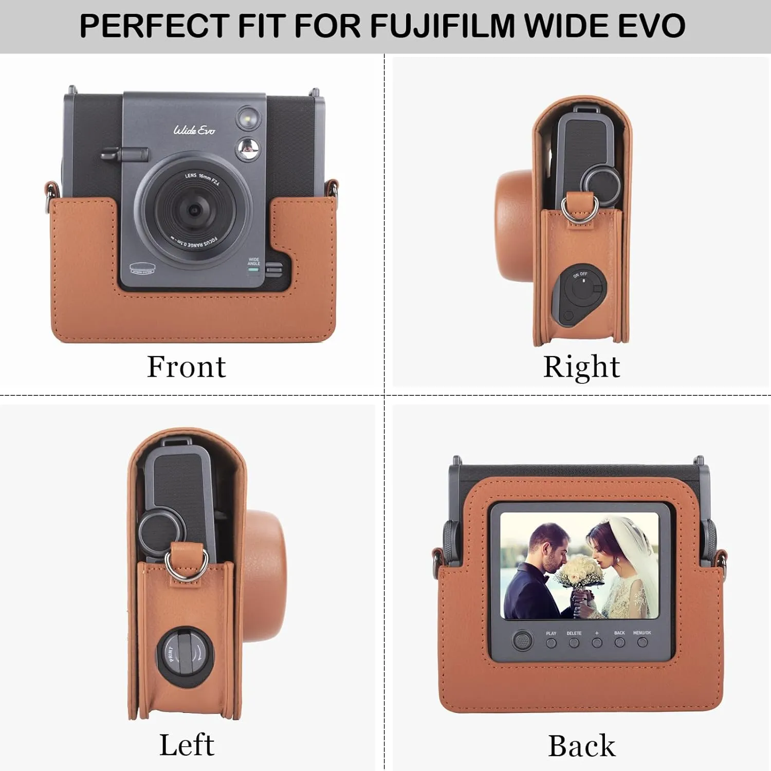 Camera Case for Fujifilm Instax Wide EVO 2-in-1 Instant Film Camera and Printer, for INSTAX Wide EVO Case Bag Protective Cover with Adjustable Shoulder Strap - Brown