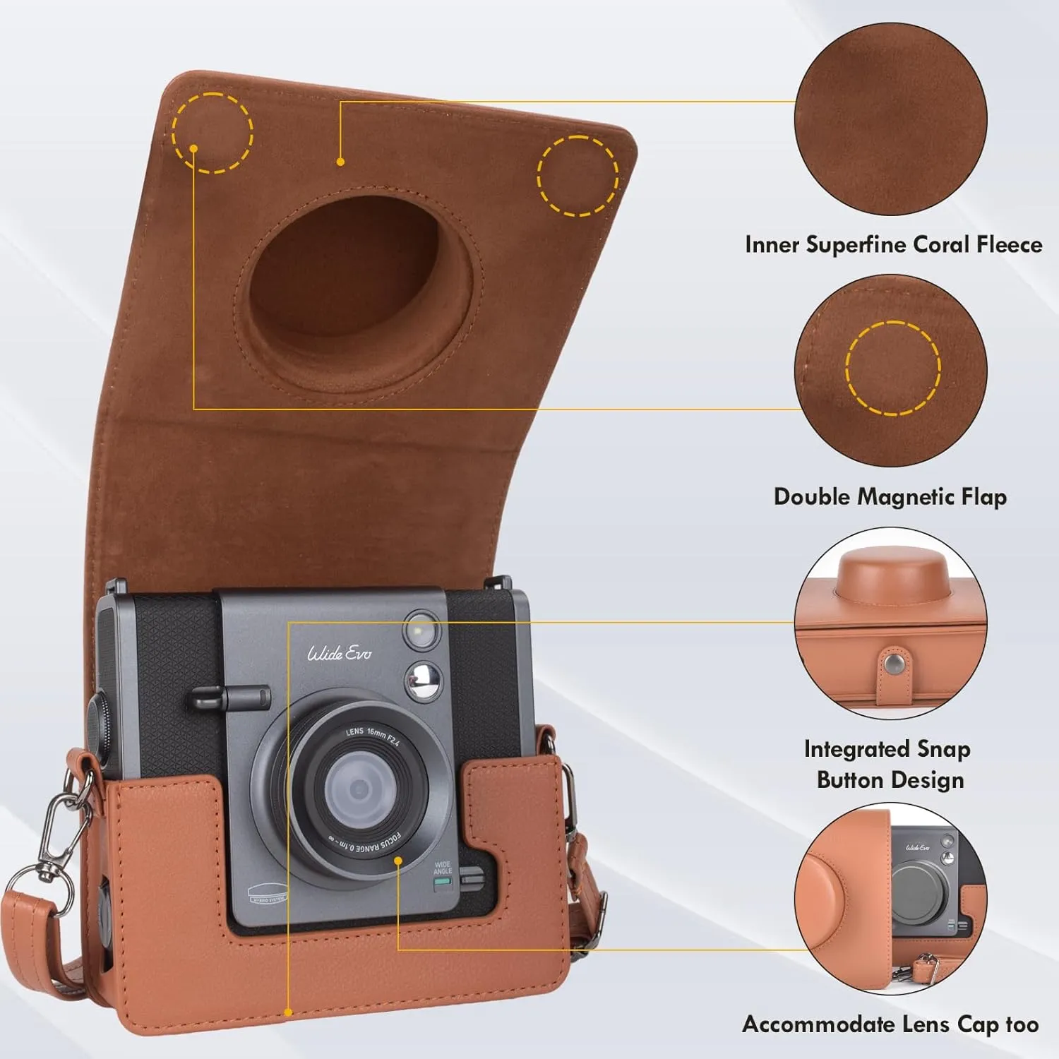 Camera Case for Fujifilm Instax Wide EVO 2-in-1 Instant Film Camera and Printer, for INSTAX Wide EVO Case Bag Protective Cover with Adjustable Shoulder Strap - Brown