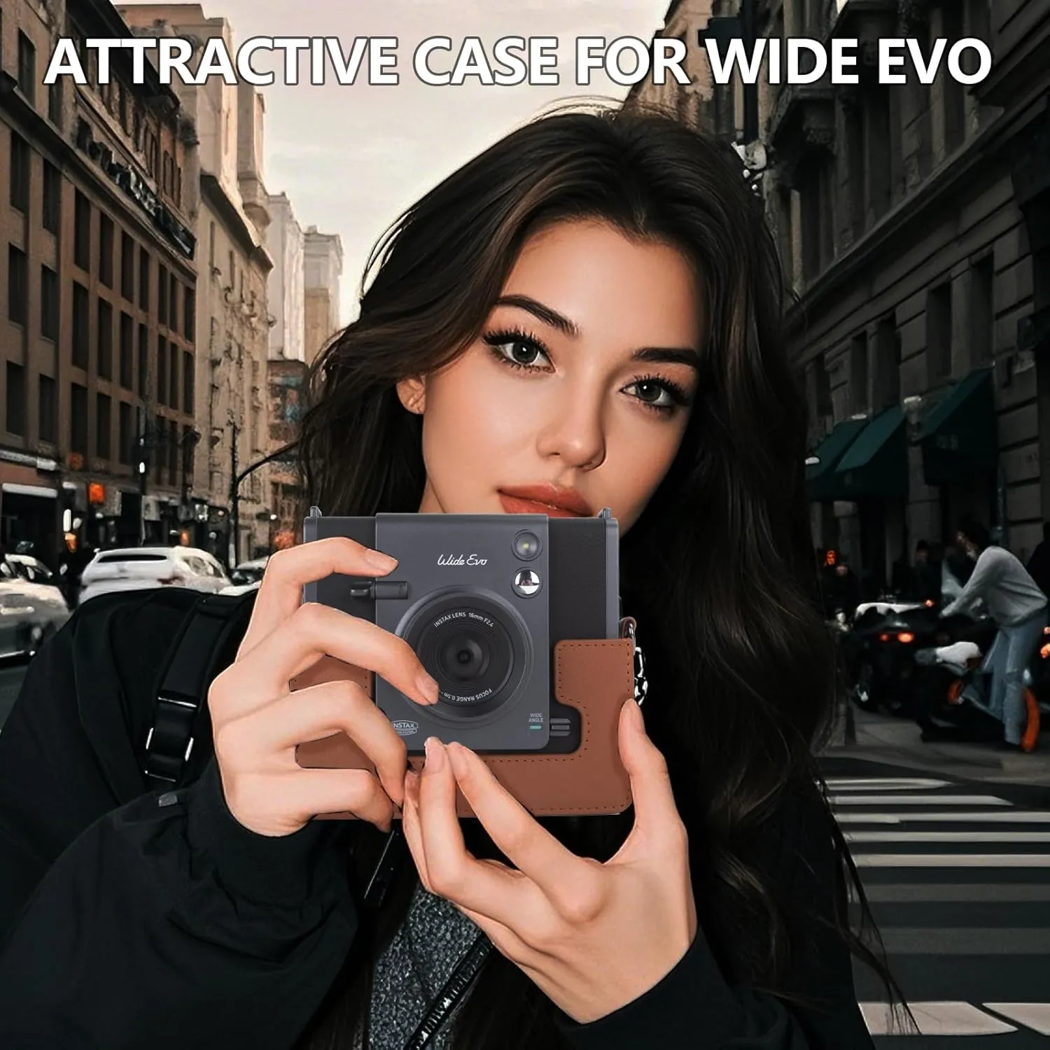 Camera Case for Fujifilm Instax Wide EVO 2-in-1 Instant Film Camera and Printer, for INSTAX Wide EVO Case Bag Protective Cover with Adjustable Shoulder Strap - Brown