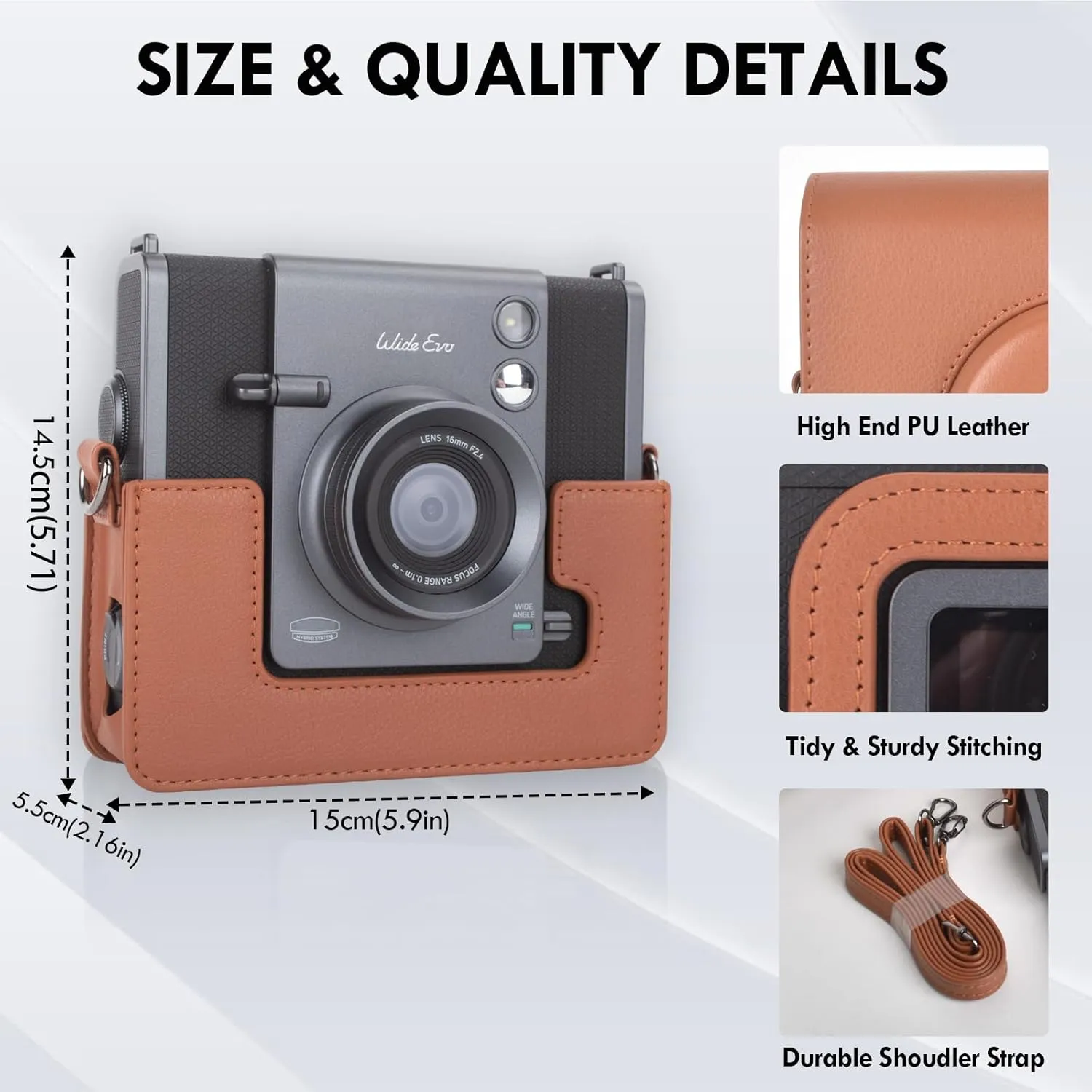 Camera Case for Fujifilm Instax Wide EVO 2-in-1 Instant Film Camera and Printer, for INSTAX Wide EVO Case Bag Protective Cover with Adjustable Shoulder Strap - Brown