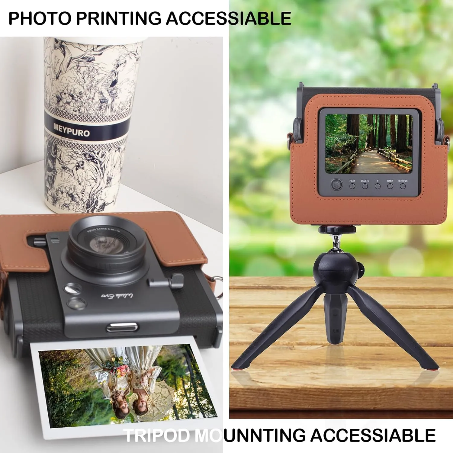 Camera Case for Fujifilm Instax Wide EVO 2-in-1 Instant Film Camera and Printer, for INSTAX Wide EVO Case Bag Protective Cover with Adjustable Shoulder Strap - Brown