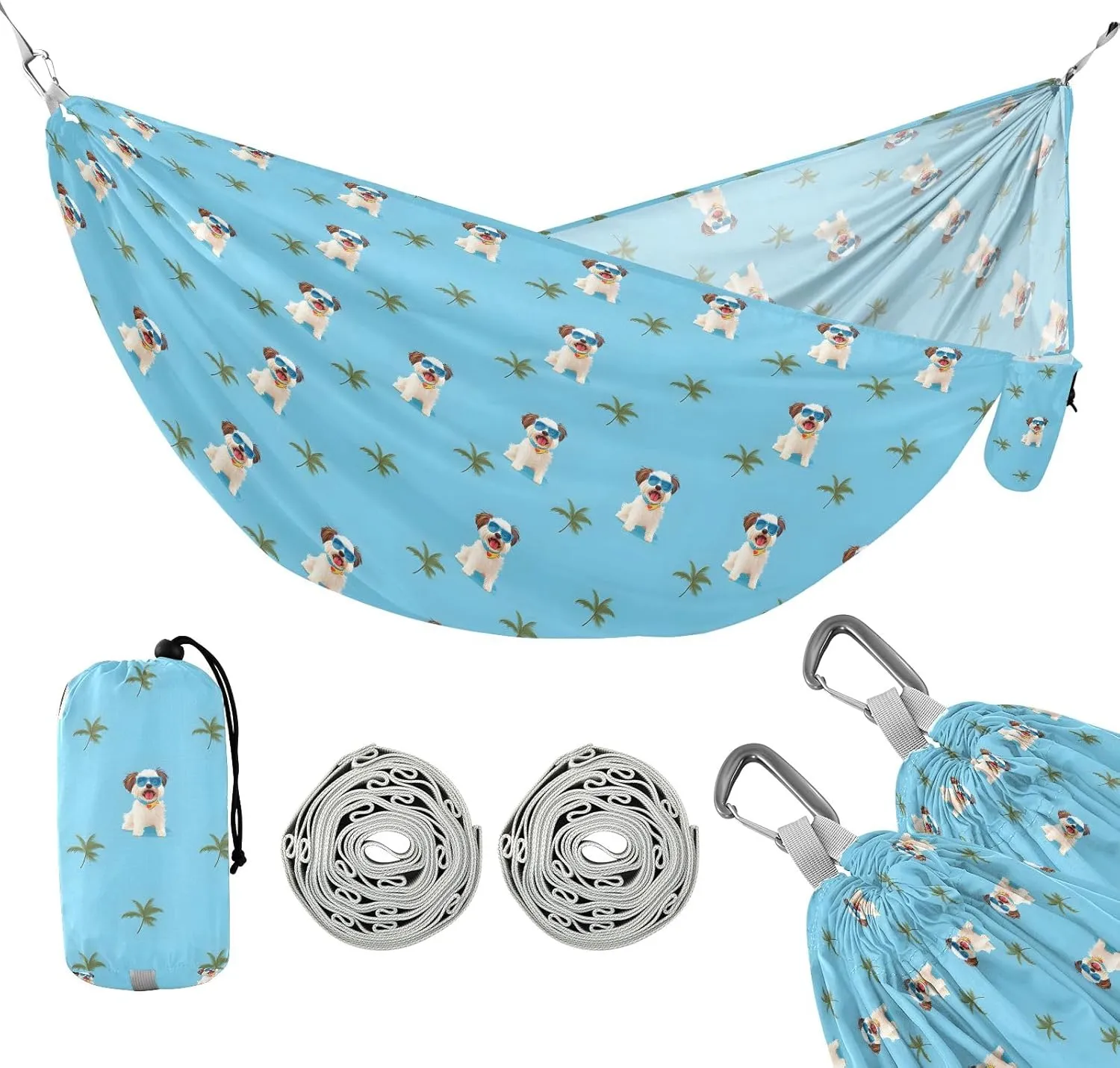 Camping Hammock Outdoor Hammocks for Outside Funny Dogs Beach Trees Portable Lightweight with Pockets Tree Straps Indoor