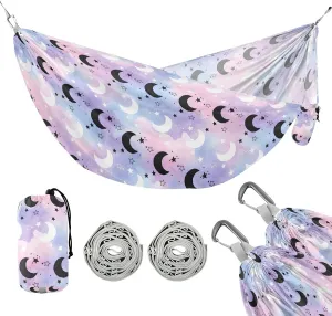 Camping Hammock Outdoor Hammocks for Outside Stars Crescent Moon Gradient Beach Trees Portable Lightweight with Pockets Tree Straps Indoor