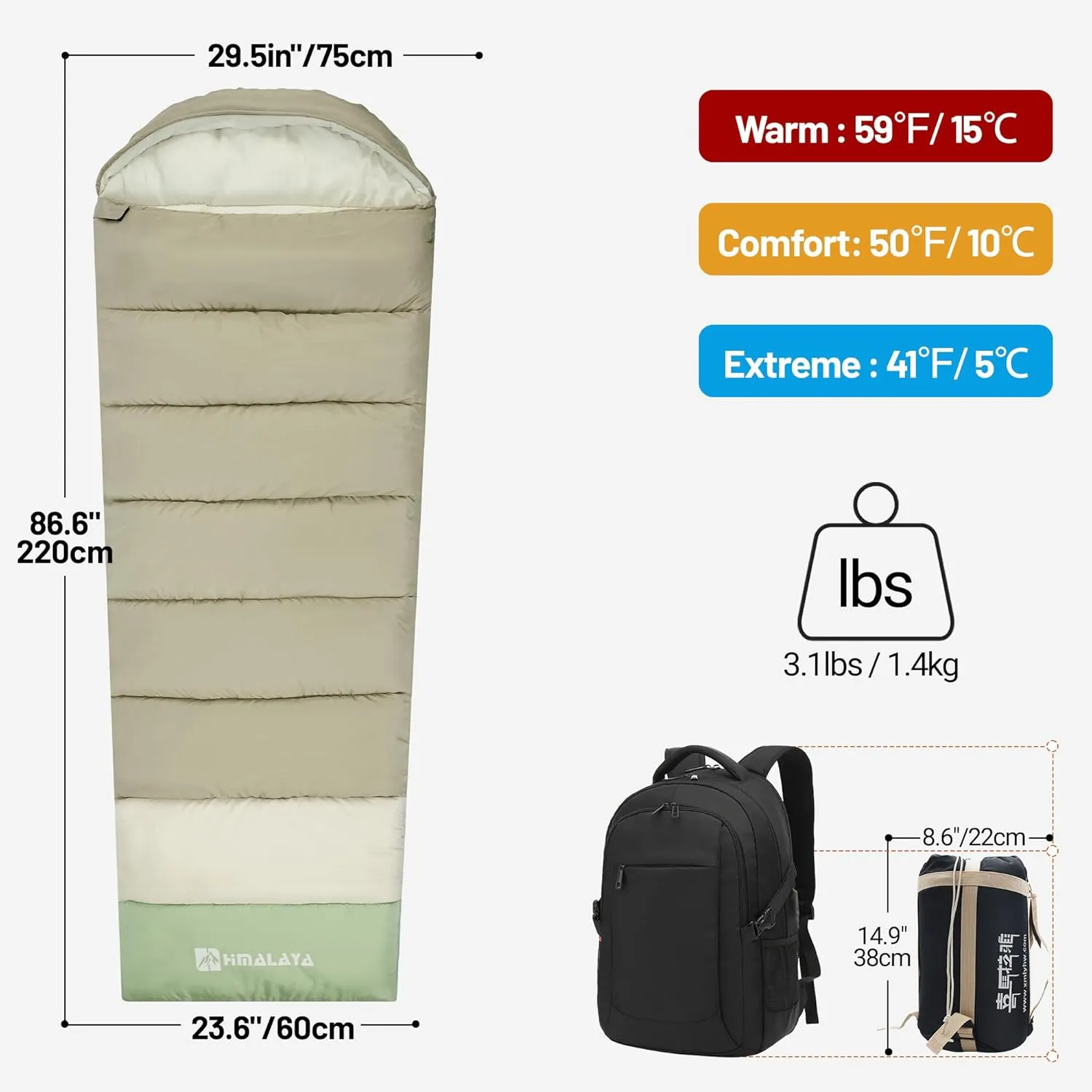 Camping Sleeping Bags for Adults 0 Degree 20°F/40°F/60°F Cold Weather, 4 Season, as a Blanket, Waterproof, Lightweight, Camping Backpacking Outdoor Travel Camping Essentials
