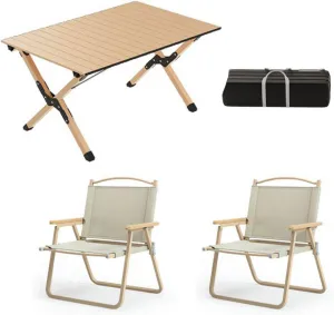 Camping Table and Chairs, 3Pcs Picnic with Aluminum Roll-up Backpacking Lawn Chair Portable Folding Furniture for Indoor Outdoor