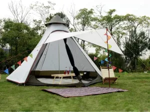 Camping Tent with Porch, Portable Cabana Tent Easy Setup, Double Layer Waterproof Lightweight Backpacking Tent with Carry Bag, 3-4 Seasons