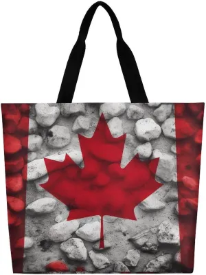 Canada Flag Wallpapers Tote Bag Large Women Casual Shoulder Bag Reusable Grocery Bag Fasion Handbag for Office Shopping Travel