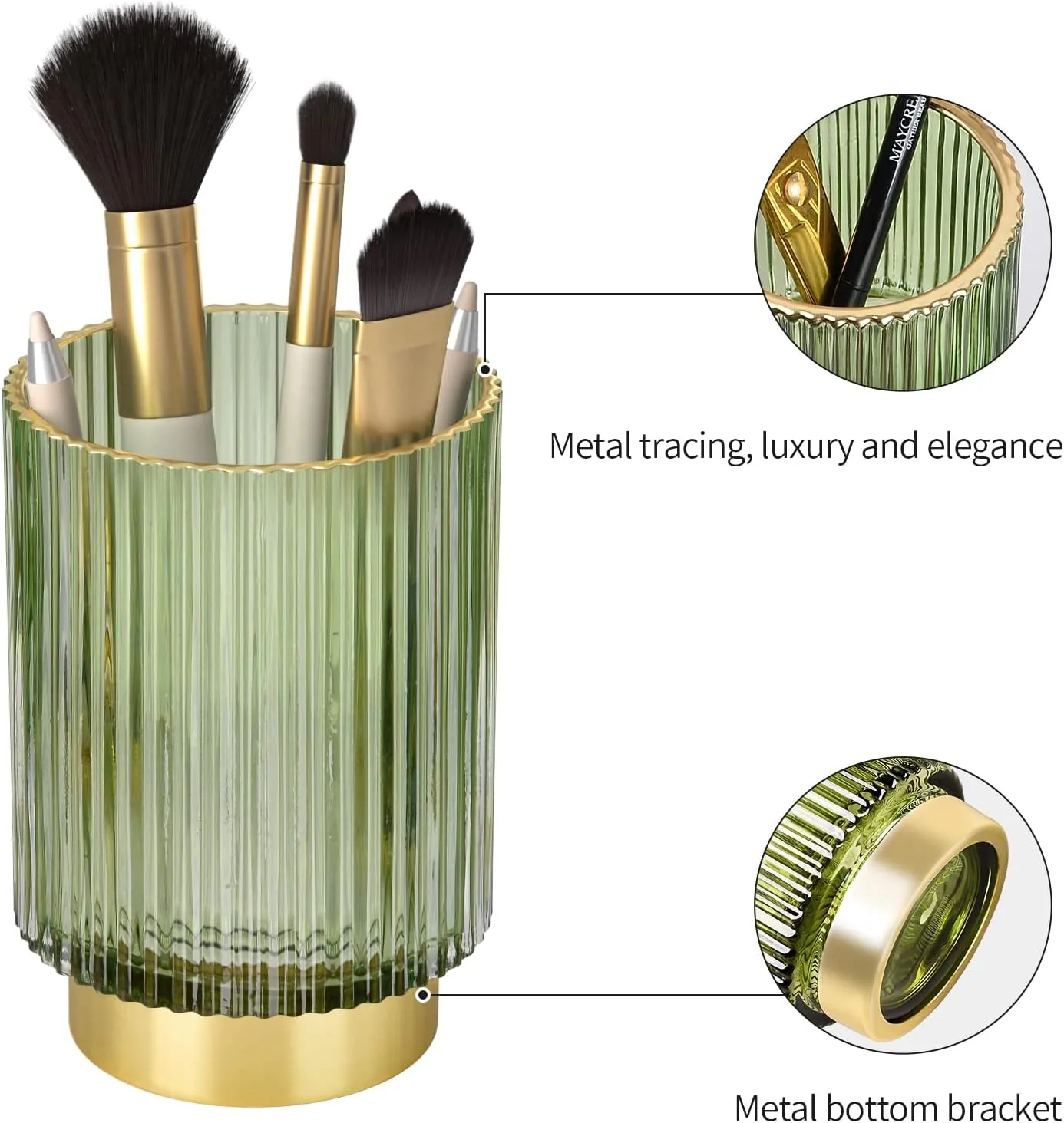 CANITORON Makeup Brush Holder,2 Pack Glass Makeup Brush Holder Organizer Store Cosmetic Tools,Eyeliner,Storage Organizer for Vanity,Bathroom and Bedroom Countertop Storage.(Amber S L)