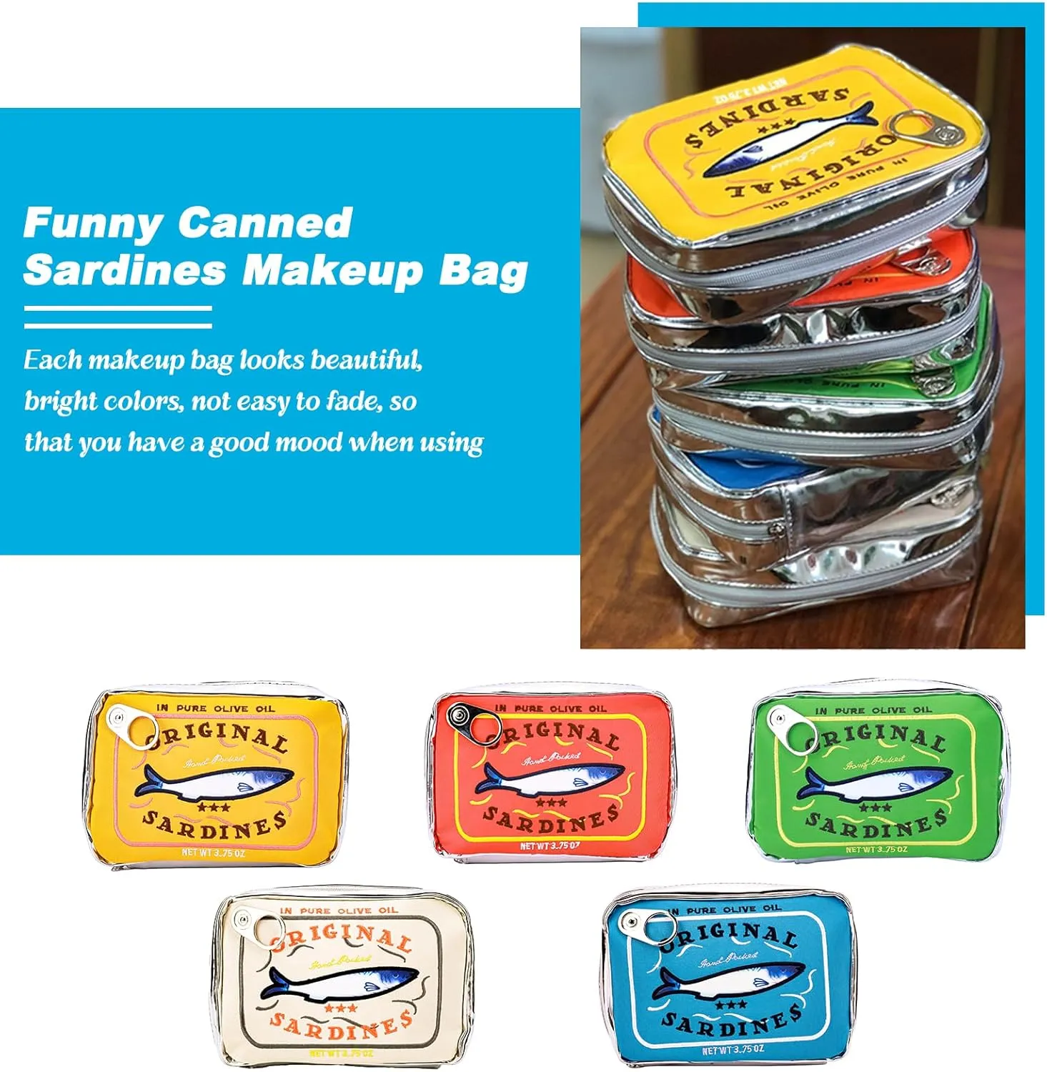 Canned Sardines Makeup Bag, Canned Sardines Style Toiletry Bag Cute Travel Bag Creative Cute Makeup Bag Aesthetic Toiletry Bag for Women