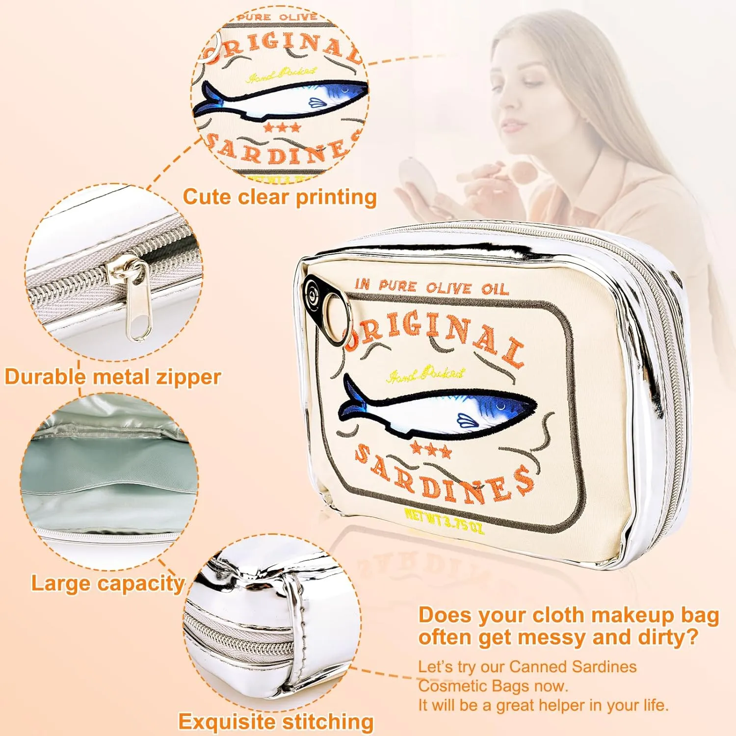 Canned Sardines Makeup Bag, Canned Sardines Style Toiletry Bag Cute Travel Bag Creative Cute Makeup Bag Aesthetic Toiletry Bag for Women