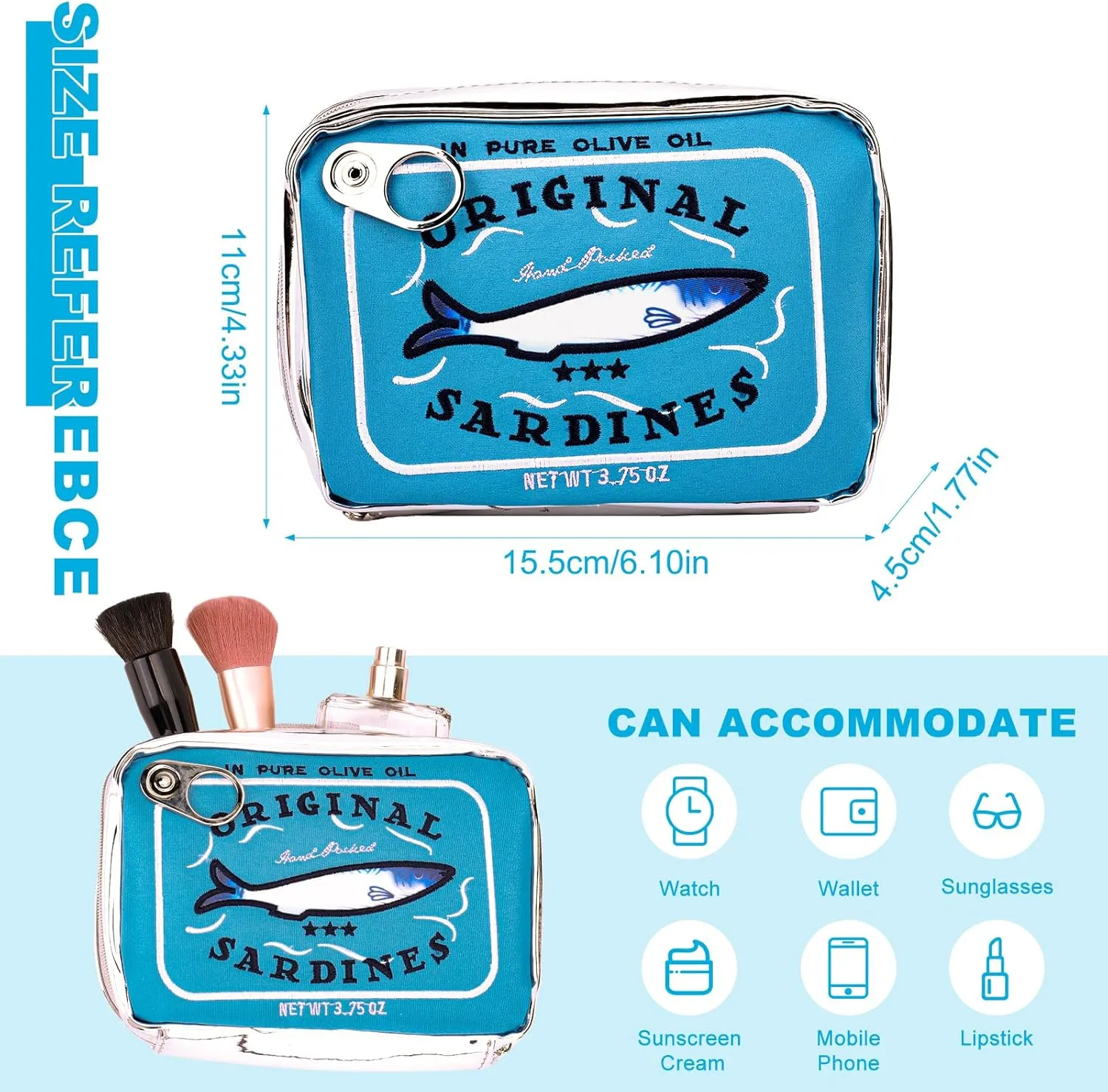 Canned Sardines Makeup Bag, Canned Sardines Style Toiletry Bag Cute Travel Bag Creative Cute Makeup Bag Aesthetic Toiletry Bag for Women