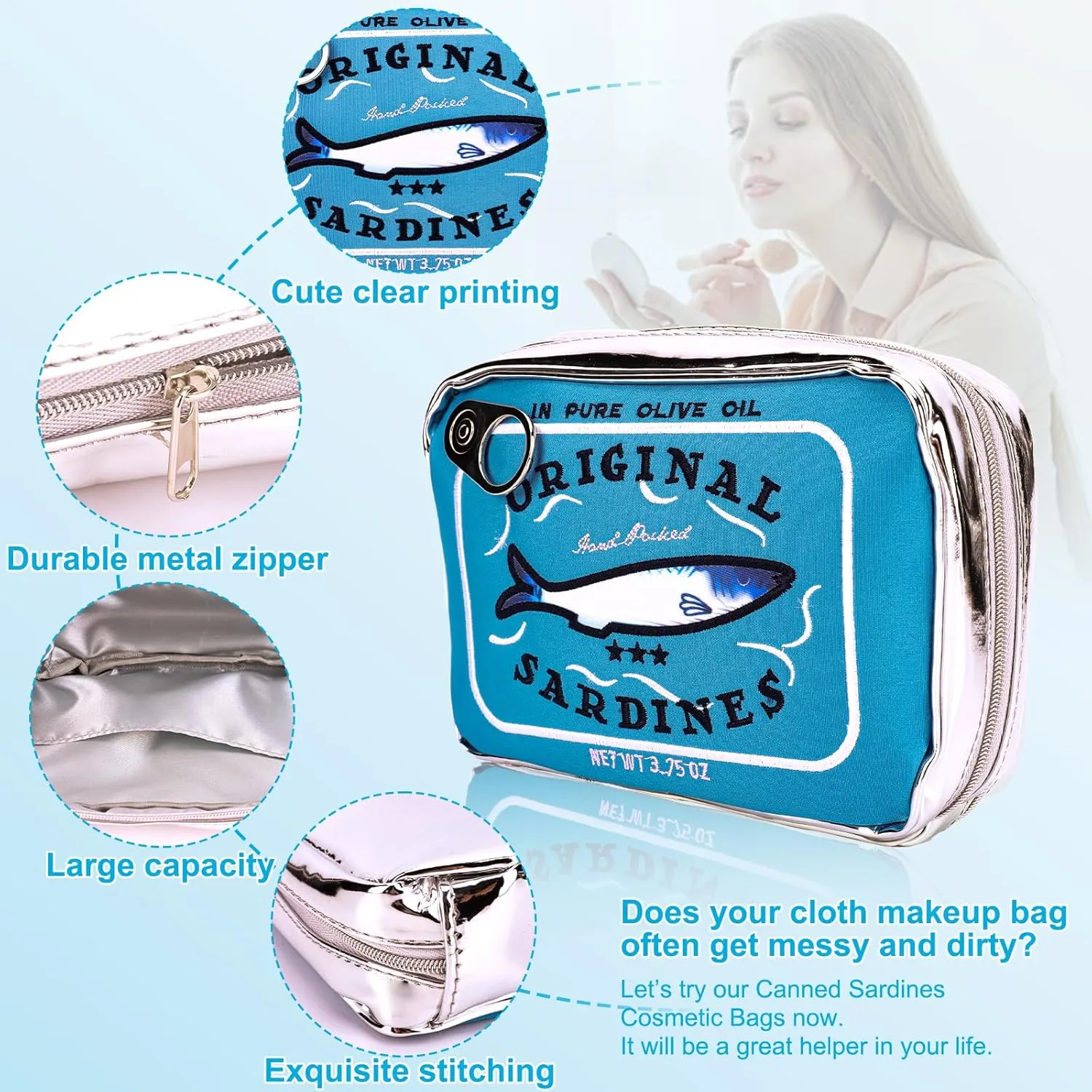 Canned Sardines Makeup Bag, Canned Sardines Style Toiletry Bag Cute Travel Bag Creative Cute Makeup Bag Aesthetic Toiletry Bag for Women