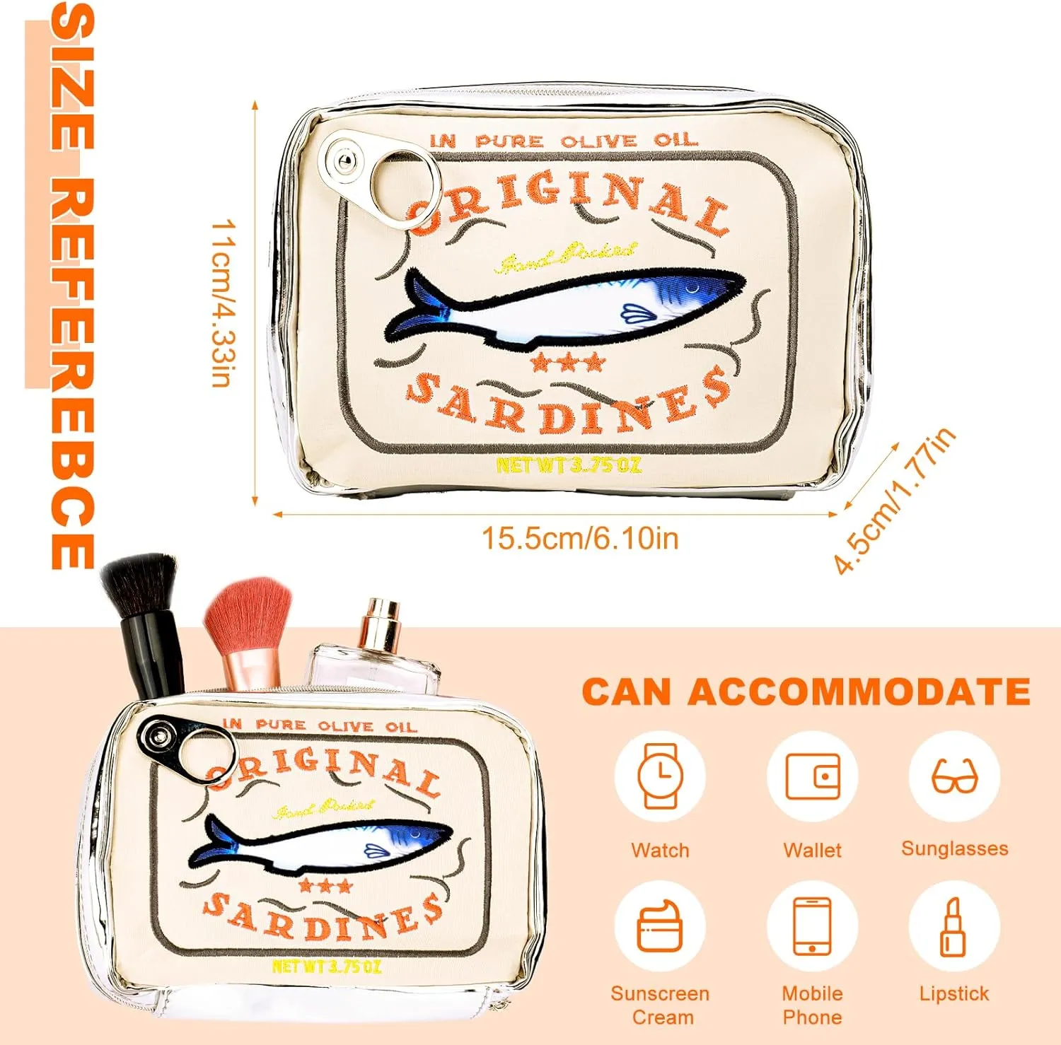 Canned Sardines Makeup Bag, Canned Sardines Style Toiletry Bag Cute Travel Bag Creative Cute Makeup Bag Aesthetic Toiletry Bag for Women