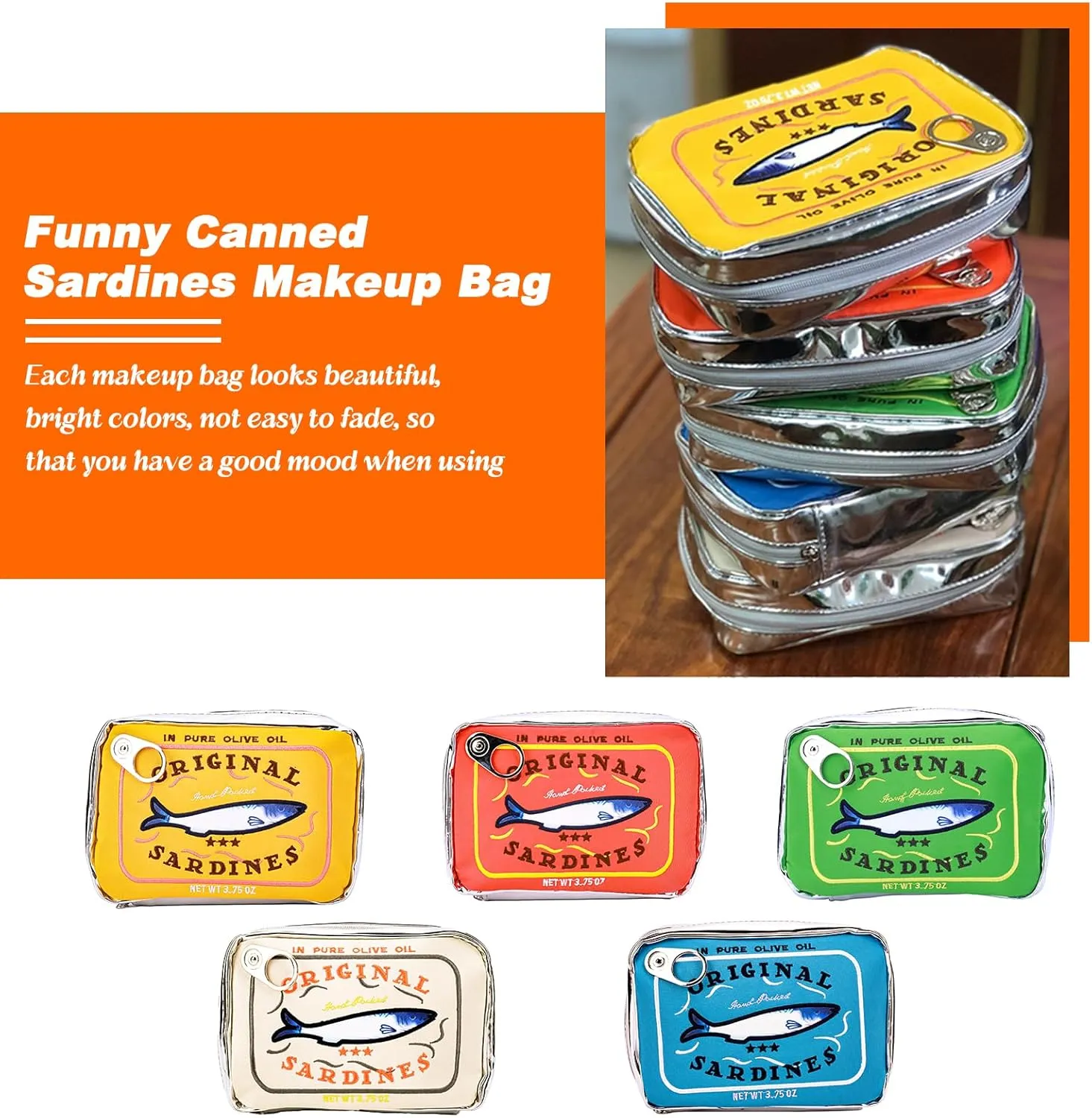 Canned Sardines Makeup Bag, Canned Sardines Style Toiletry Bag Cute Travel Bag Creative Cute Makeup Bag Aesthetic Toiletry Bag for Women