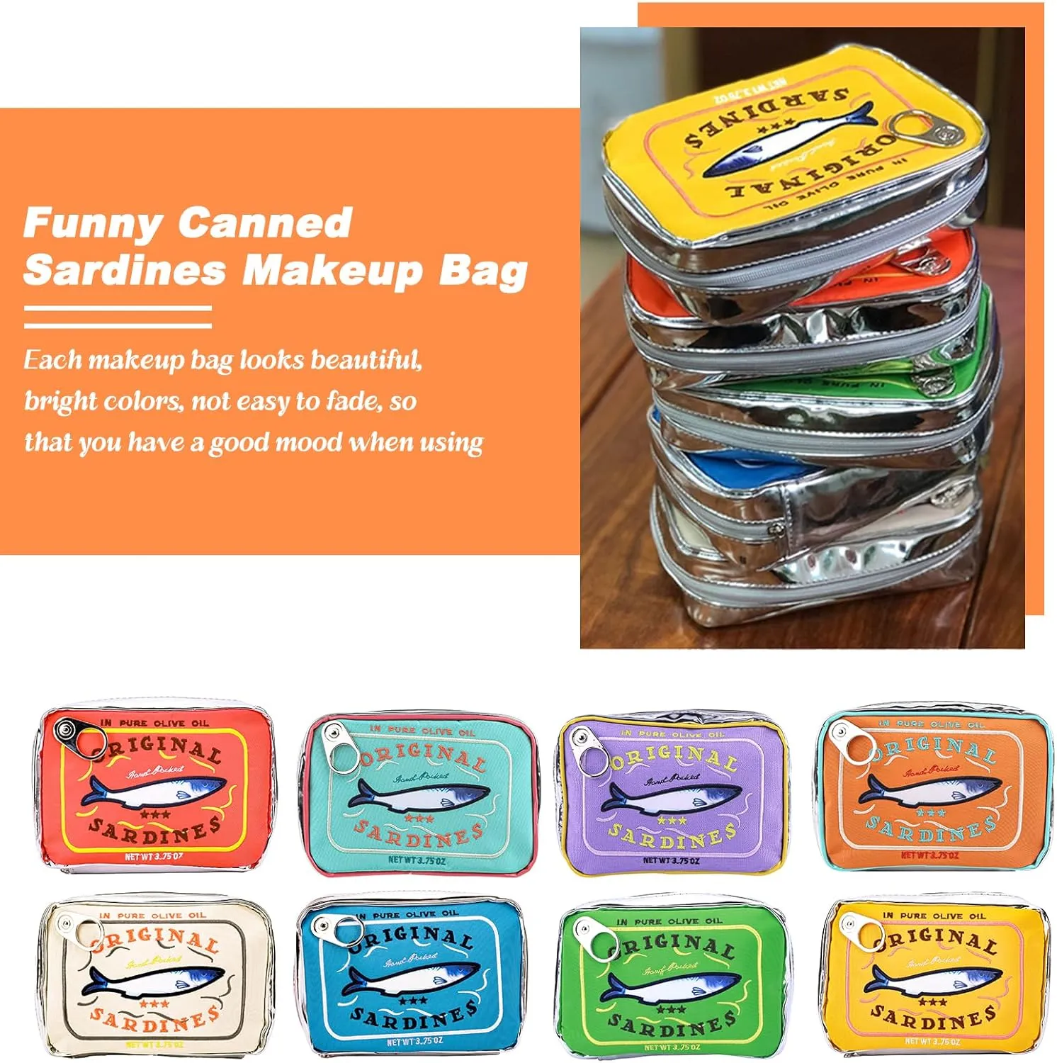 Canned Sardines Makeup Bag, Canned Sardines Style Toiletry Bag Cute Travel Bag Creative Cute Makeup Bag Aesthetic Toiletry Bag for Women