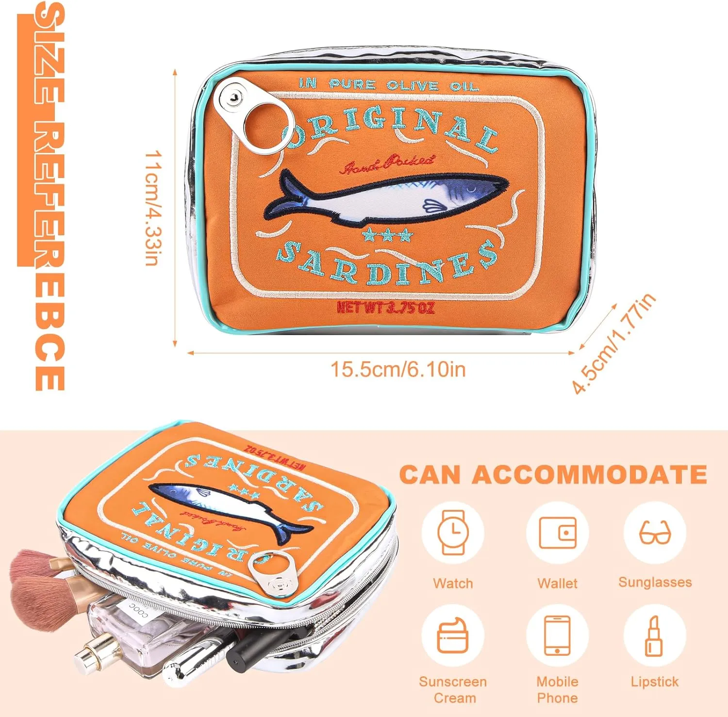 Canned Sardines Makeup Bag, Canned Sardines Style Toiletry Bag Cute Travel Bag Creative Cute Makeup Bag Aesthetic Toiletry Bag for Women
