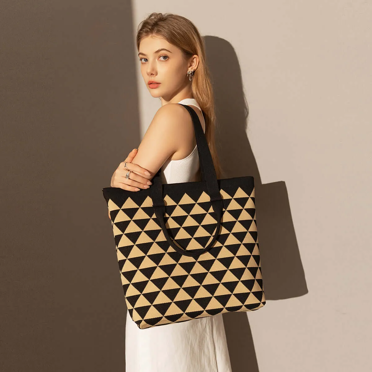 Canvas Handcrafted Tote Khaki Triangle Wireless Bag Checkered
