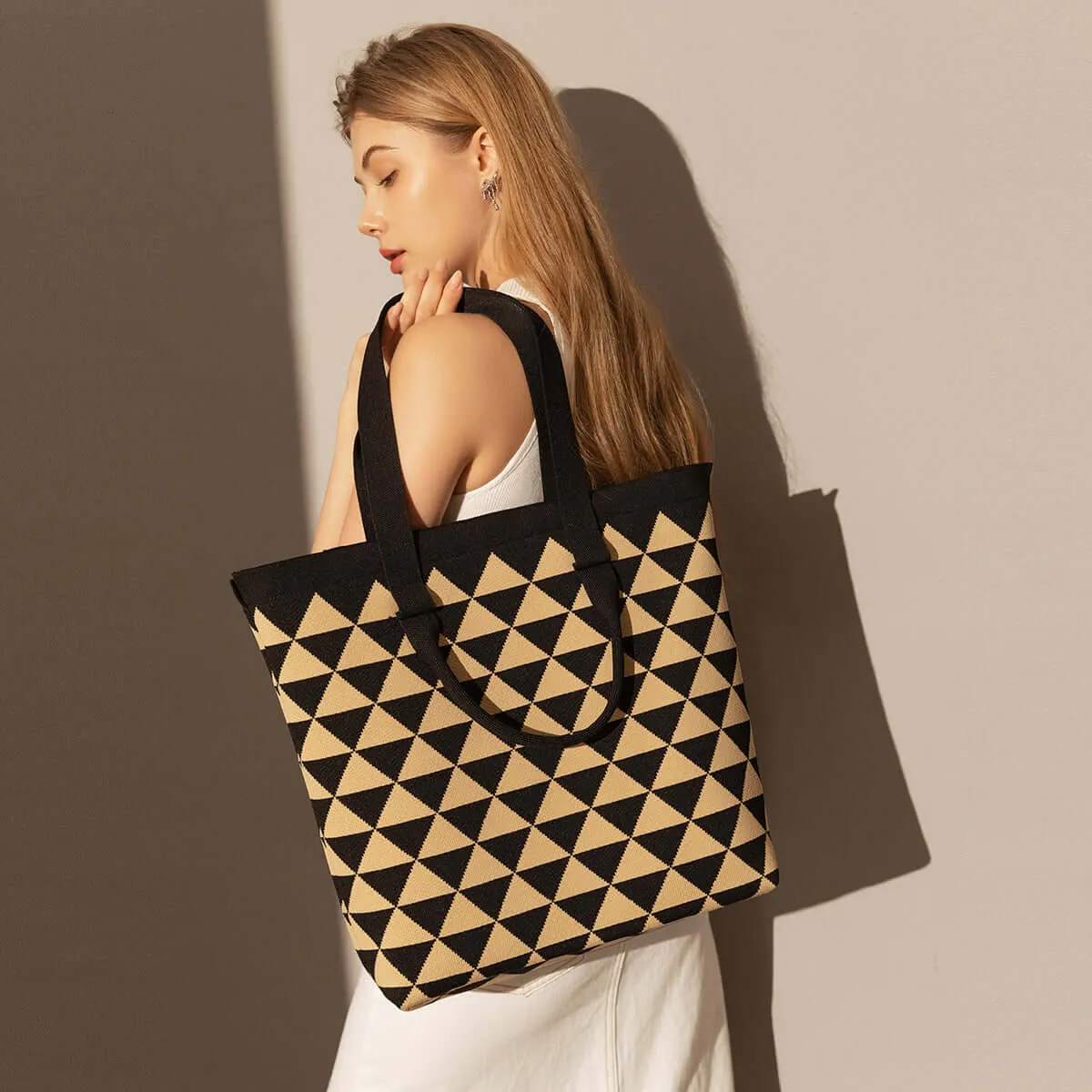 Canvas Handcrafted Tote Khaki Triangle Wireless Bag Checkered