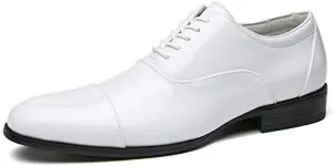 Cap Toe Oxfords for Men Lace Up Style Splice Desgin Solid Color Square Toe Block Heel Formal Shoes Fashion (Color : White, Size : 51)