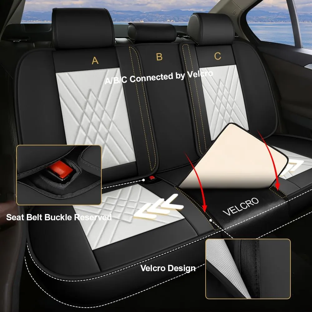 Car Seat Covers Fit for Hyundai Kona 2018-2025 Airbag Compatible 360° Full Wrapped Set Covers Premium Nappa Leather Storage Pocket Zipper Design, Black White, Full Set