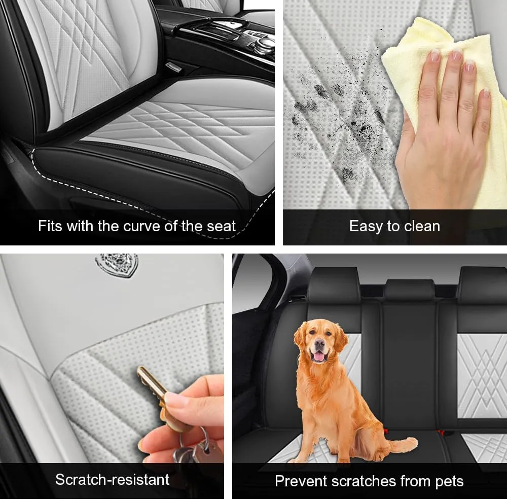 Car Seat Covers Fit for Hyundai Kona 2018-2025 Airbag Compatible 360° Full Wrapped Set Covers Premium Nappa Leather Storage Pocket Zipper Design, Black White, Full Set