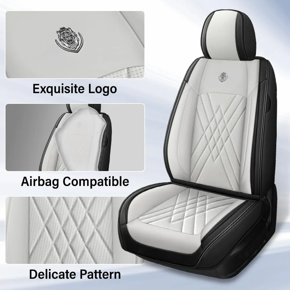 Car Seat Covers Fit for Hyundai Kona 2018-2025 Airbag Compatible 360° Full Wrapped Set Covers Premium Nappa Leather Storage Pocket Zipper Design, Black White, Full Set