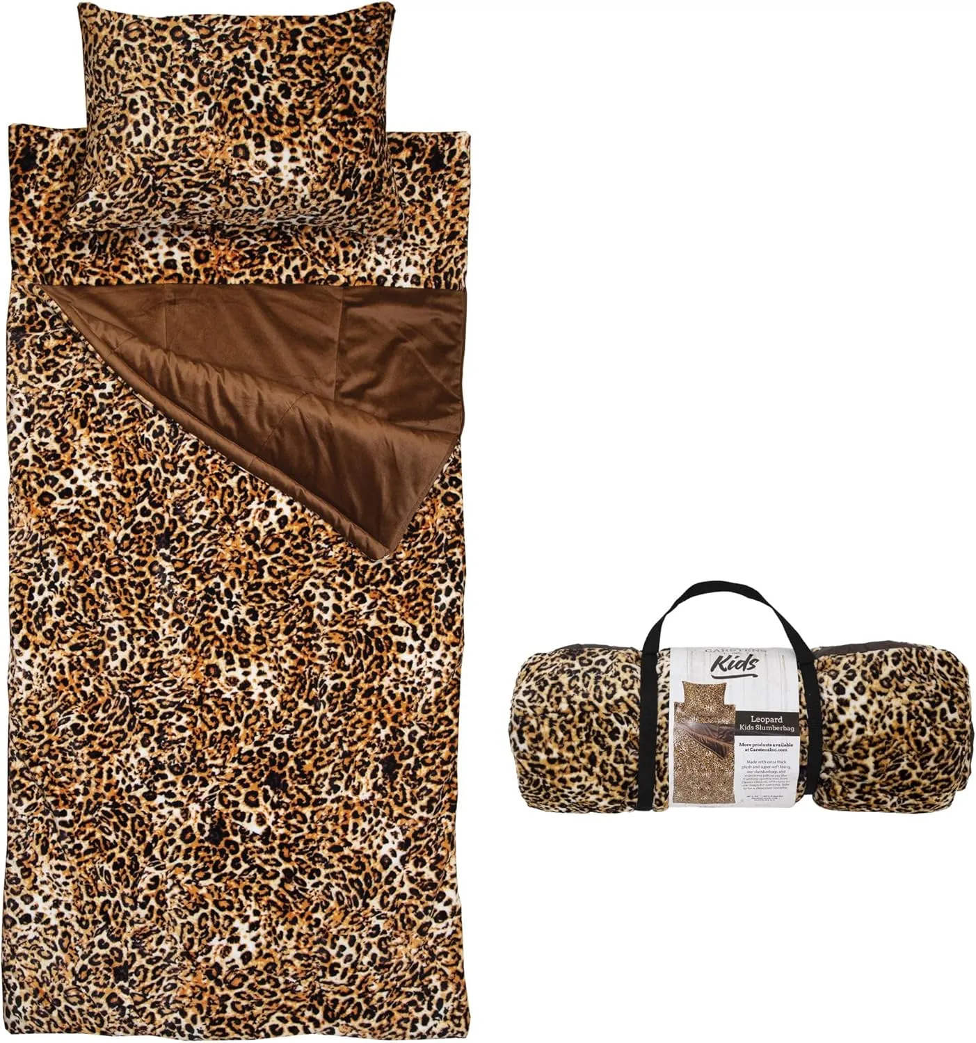 Carstens, Inc. Kids Slumber Bag Sleeping Bag/Nap Mat with Pillow for Boys & Girls, Leopard Print