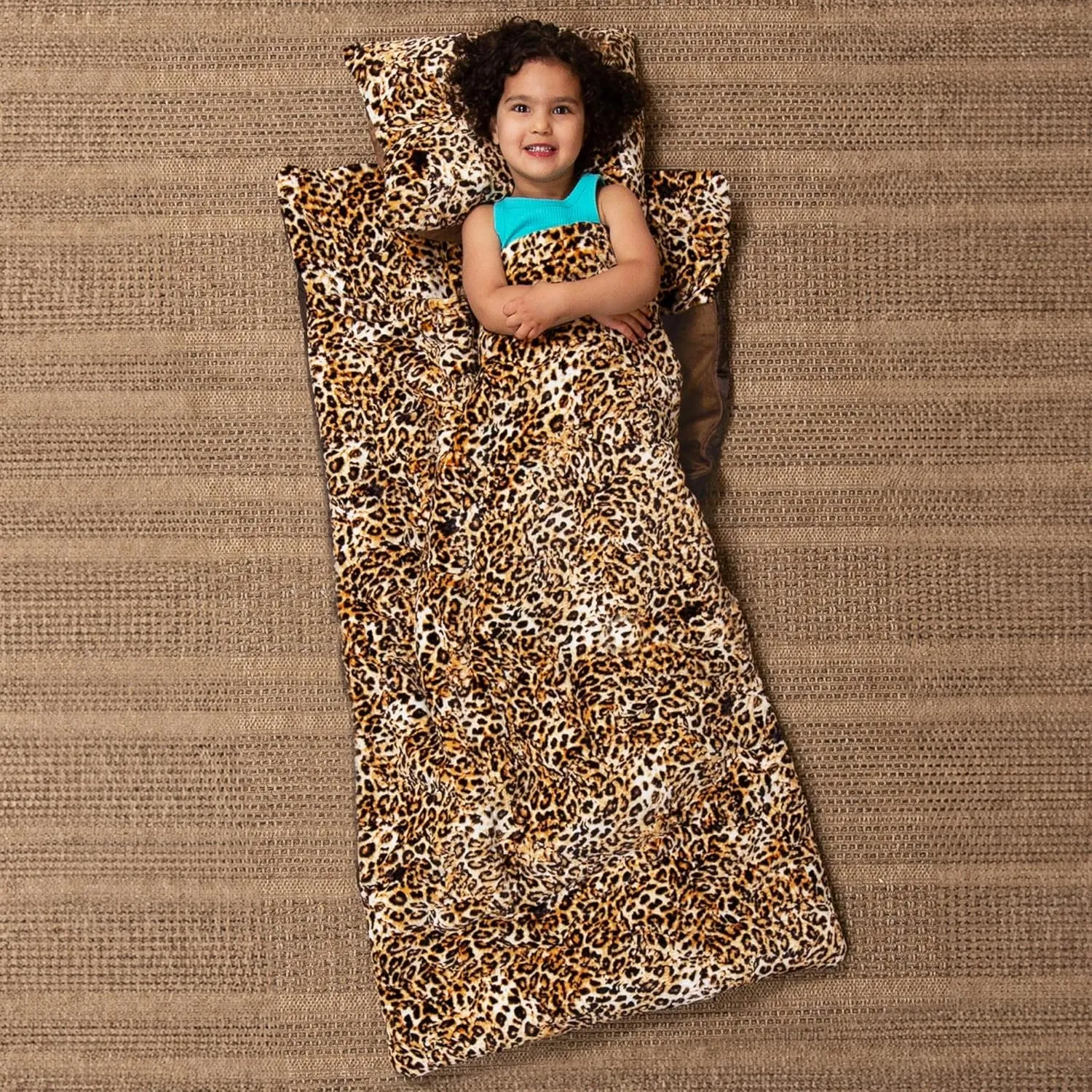 Carstens, Inc. Kids Slumber Bag Sleeping Bag/Nap Mat with Pillow for Boys & Girls, Leopard Print