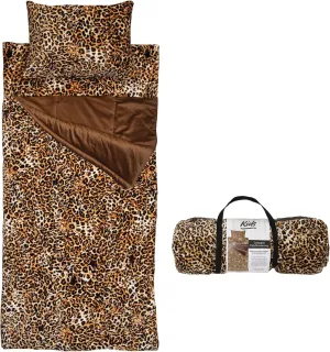 Carstens, Inc. Kids Slumber Bag Sleeping Bag/Nap Mat with Pillow for Boys & Girls, Leopard Print