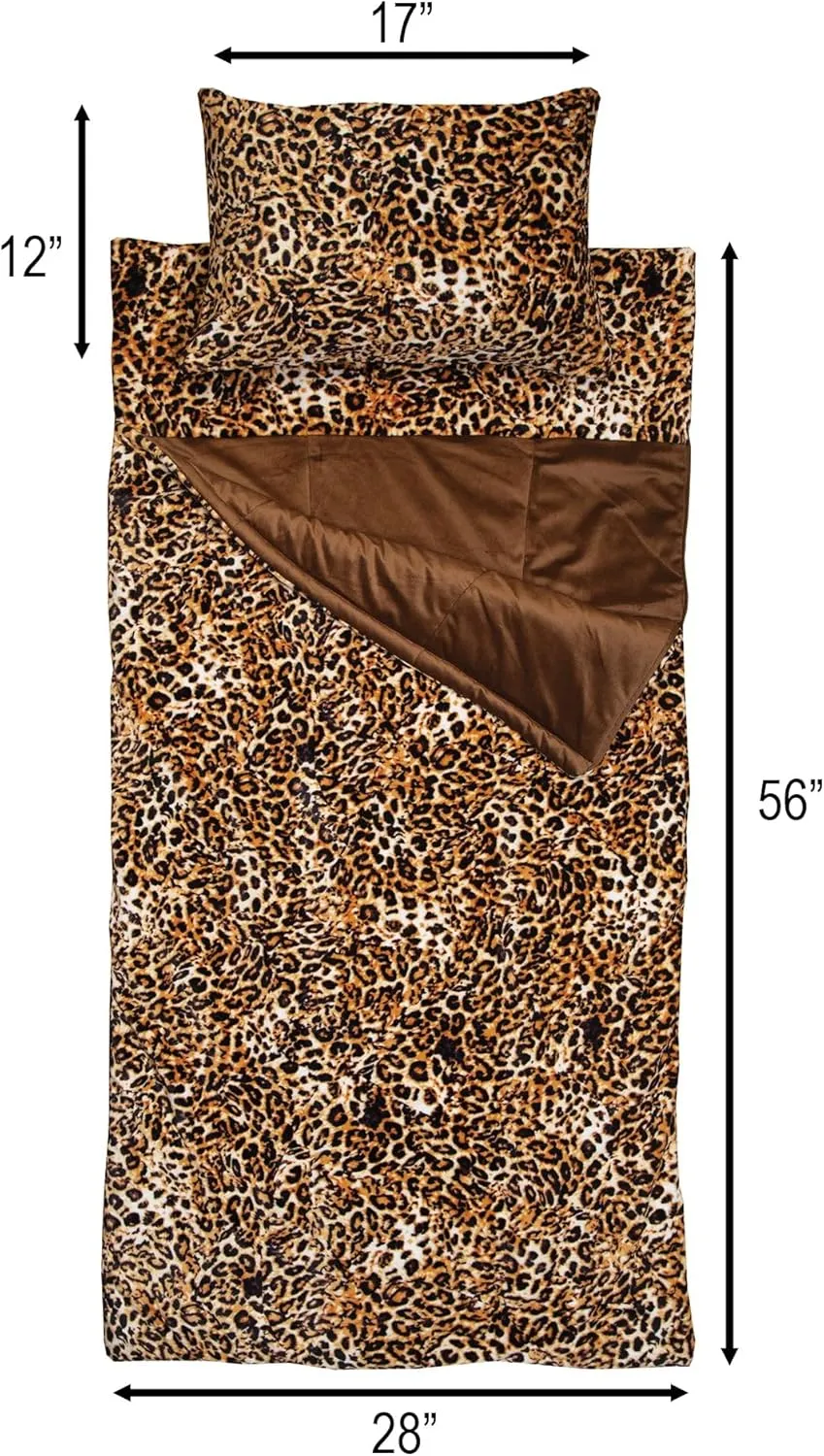 Carstens, Inc. Kids Slumber Bag Sleeping Bag/Nap Mat with Pillow for Boys & Girls, Leopard Print