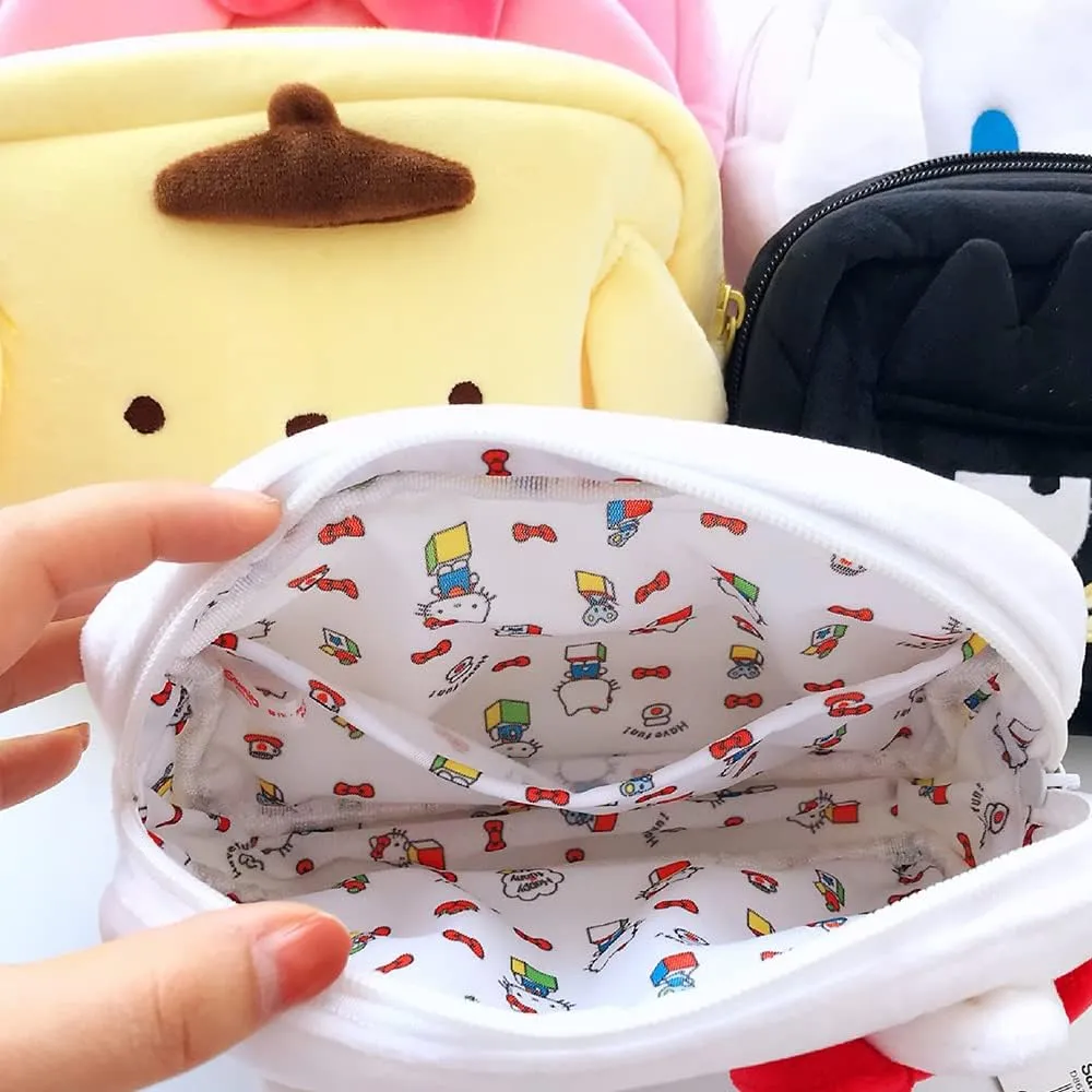 Cartoon Cosmetic Bag With Zipper,Kawaii Plush Makeup Bag,Cute Brush Organizer Toiletry Bag for Women Girls (Cat White)