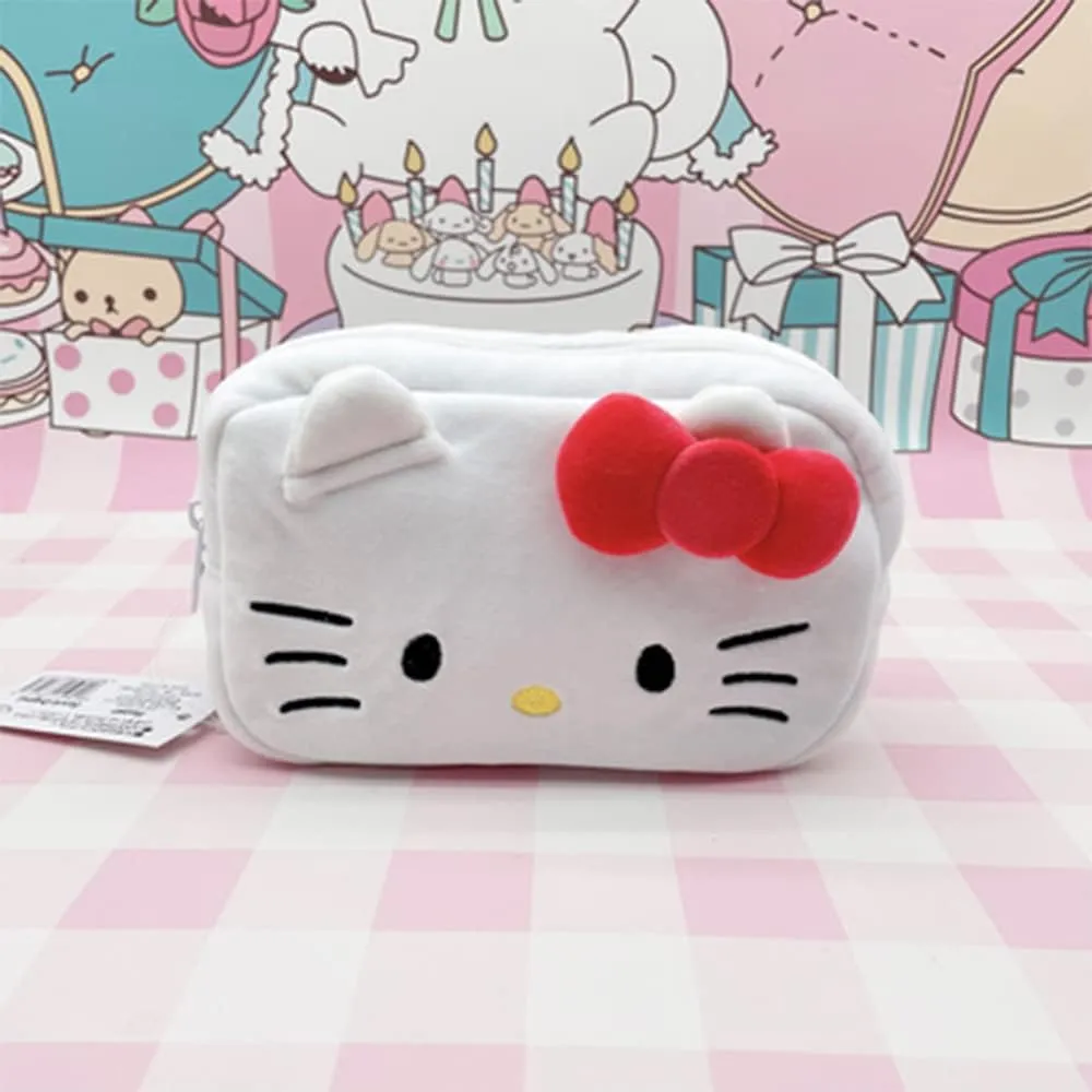 Cartoon Cosmetic Bag With Zipper,Kawaii Plush Makeup Bag,Cute Brush Organizer Toiletry Bag for Women Girls (Cat White)