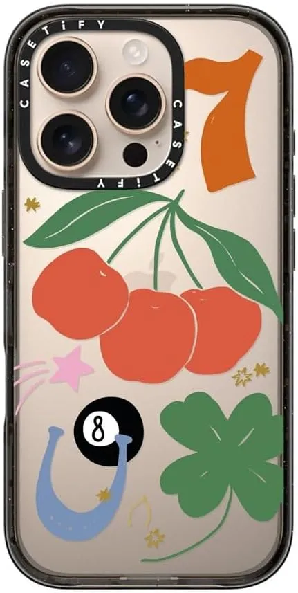 CASETiFY Impact Case for iPhone 16 Pro [Slim / 8.2 ft. 4X Military Grade Drop Protection/Wireless Charging Compatible] - Lucky - Clear Black