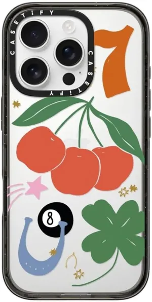 CASETiFY Impact Case for iPhone 16 Pro [Slim / 8.2 ft. 4X Military Grade Drop Protection/Wireless Charging Compatible] - Lucky - Clear Black