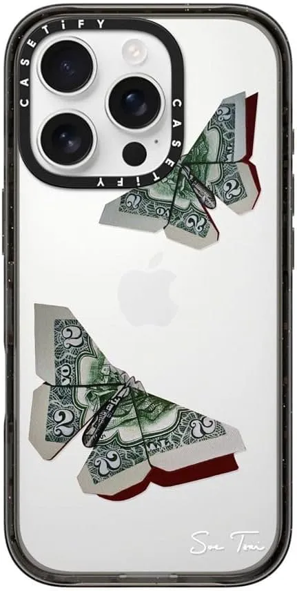 CASETiFY Impact Case for iPhone 16 Pro [Slim / 8.2 ft. 4X Military Grade Drop Protection/Wireless Charging Compatible] - MONEYFLY - Clear Black