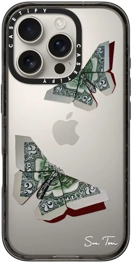 CASETiFY Impact Case for iPhone 16 Pro [Slim / 8.2 ft. 4X Military Grade Drop Protection/Wireless Charging Compatible] - MONEYFLY - Clear Black