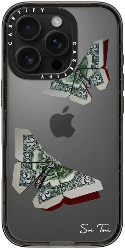 CASETiFY Impact Case for iPhone 16 Pro [Slim / 8.2 ft. 4X Military Grade Drop Protection/Wireless Charging Compatible] - MONEYFLY - Clear Black