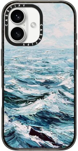 CASETiFY Impact Case for iPhone 16 [Slim / 8.2 ft. 4X Military Grade Drop Protection/Wireless Charging Compatible] - Deep Blue Sea - Clear Black