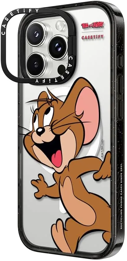 CASETiFY Impact Ring Stand Case for iPhone 16 Pro Max [Tom and Jerry Colab / 3X Military Grade Drop Tested / 6.6ft Drop Protection/Compatible with Magsafe] -Jerry Character - Clear Black