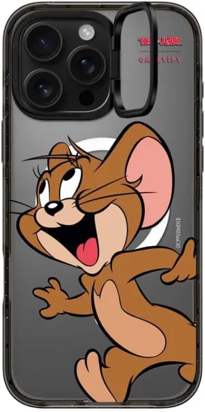 CASETiFY Impact Ring Stand Case for iPhone 16 Pro Max [Tom and Jerry Colab / 3X Military Grade Drop Tested / 6.6ft Drop Protection/Compatible with Magsafe] -Jerry Character - Clear Black