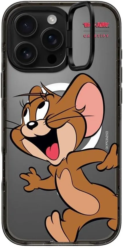 CASETiFY Impact Ring Stand Case for iPhone 16 Pro Max [Tom and Jerry Colab / 3X Military Grade Drop Tested / 6.6ft Drop Protection/Compatible with Magsafe] -Jerry Character - Clear Black