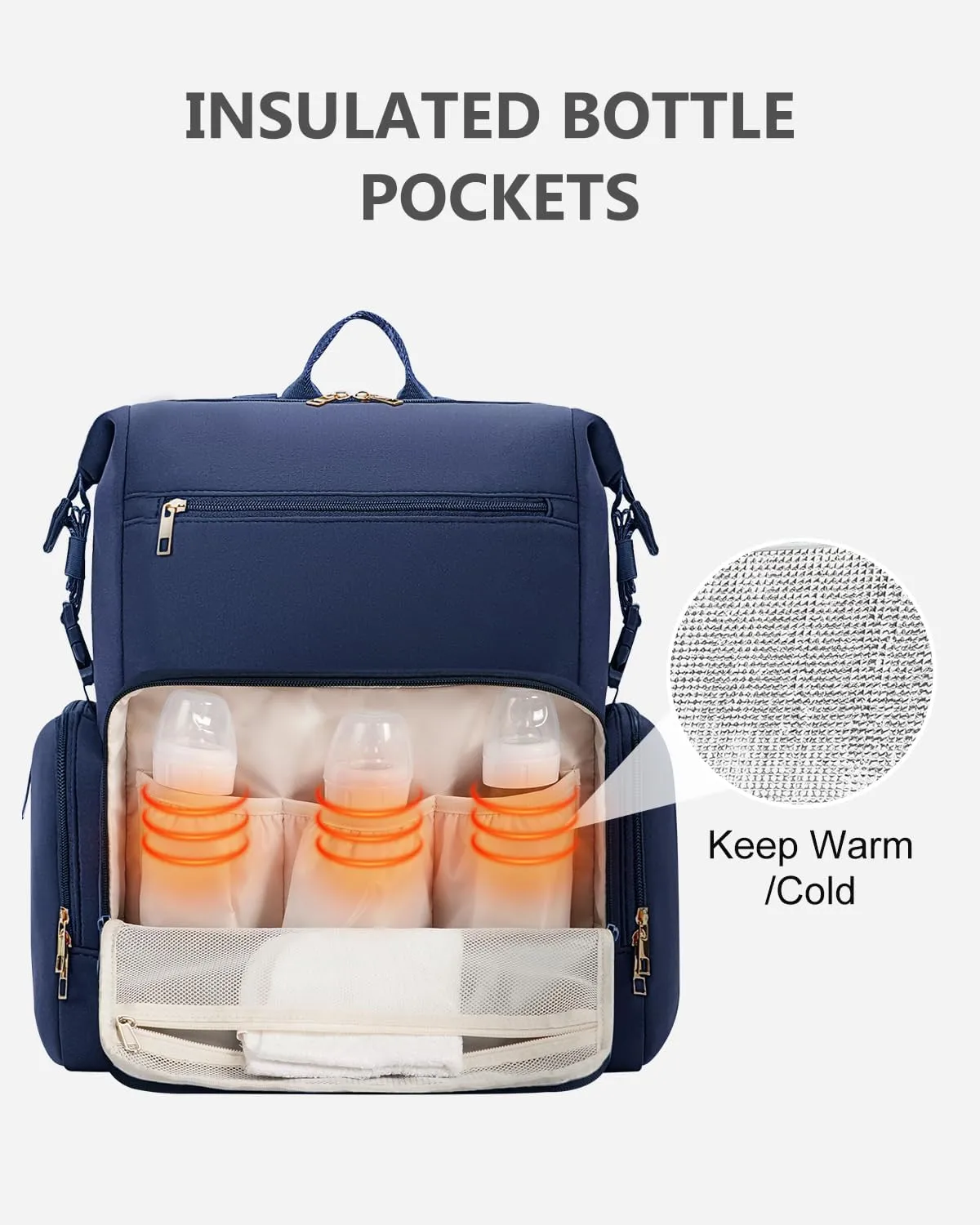 CEI-CEI Diaper Bag Backpack Neoprene Waterproof Baby Bags with Changing Pad, Large Newborn Baby Maternity Bags Travel Tote with Insulated Pockets (Dark Blue)
